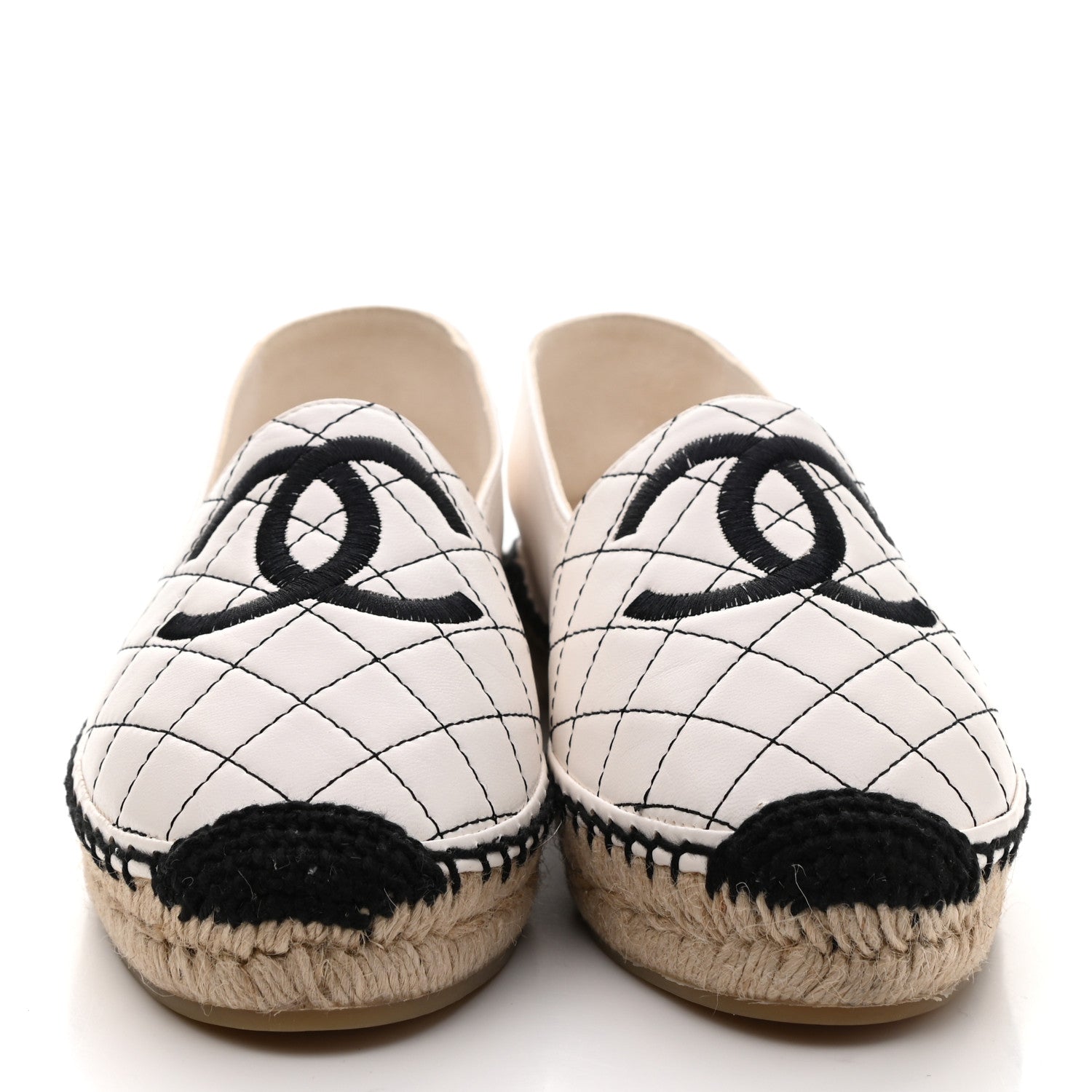 Chanel Lambskin Stitched CC Espadrilles 38 White Black 2 of 9