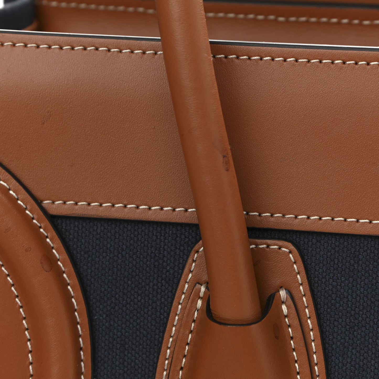 Textile Smooth Calfskin Micro Luggage Navy Tan
