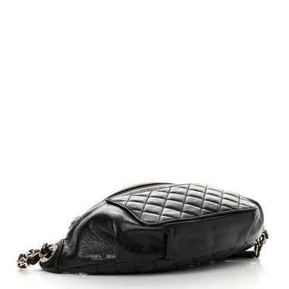 Chanel Crumpled Glazed Lambskin Quilted Waist Bag Fanny Pack Black 4 of 10