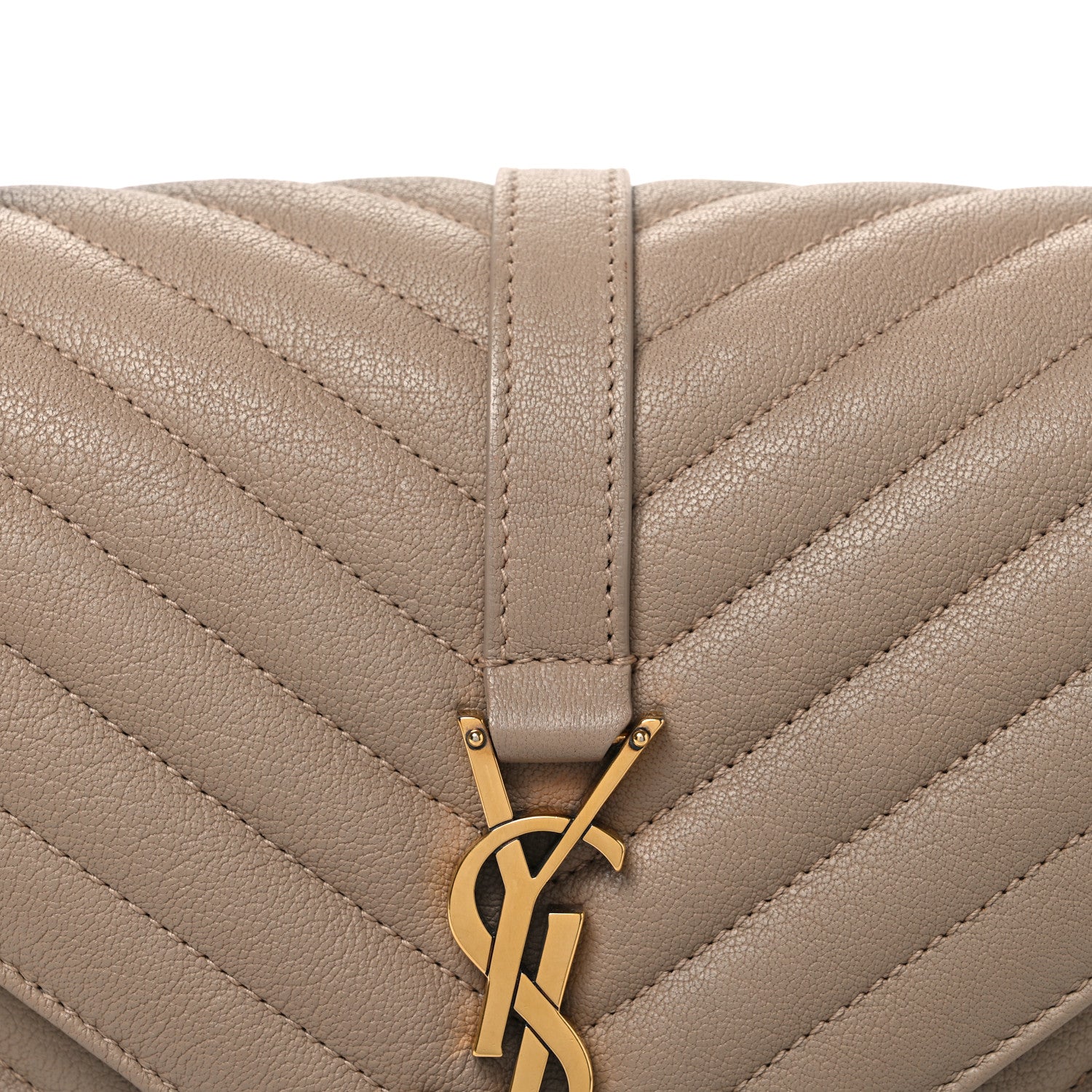 Saint Laurent Sheepskin Matelasse Chevron Monogram Medium College Bag Dark Beige 8 of 11