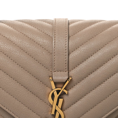 Saint Laurent Sheepskin Matelasse Chevron Monogram Medium College Bag Dark Beige 8 of 11
