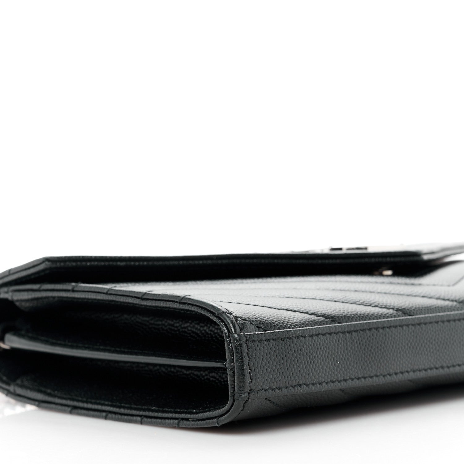 Saint Laurent Grain De Poudre Matelasse Chevron Monogram Chain Wallet Black 8 of 10