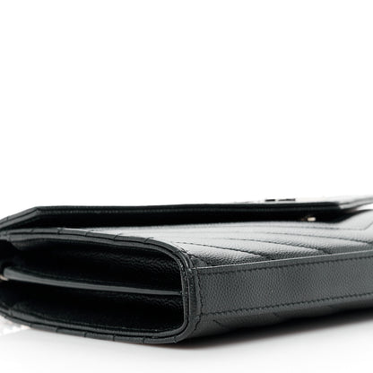 Saint Laurent Grain De Poudre Matelasse Chevron Monogram Chain Wallet Black 8 of 10