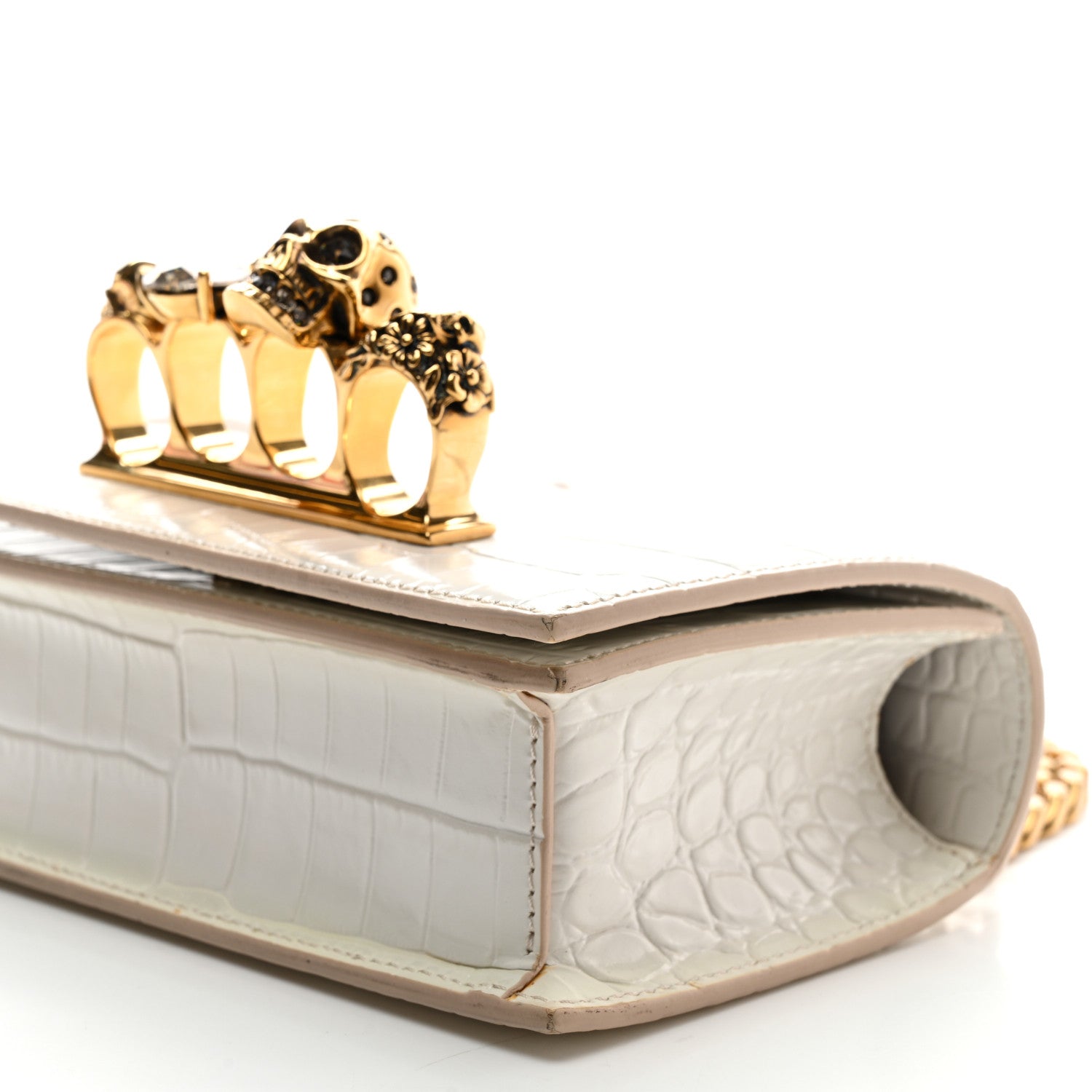 Alexander McQueen Calfskin Crocodile Embossed Mini Jeweled Satchel Deep Ivory 10 of 10