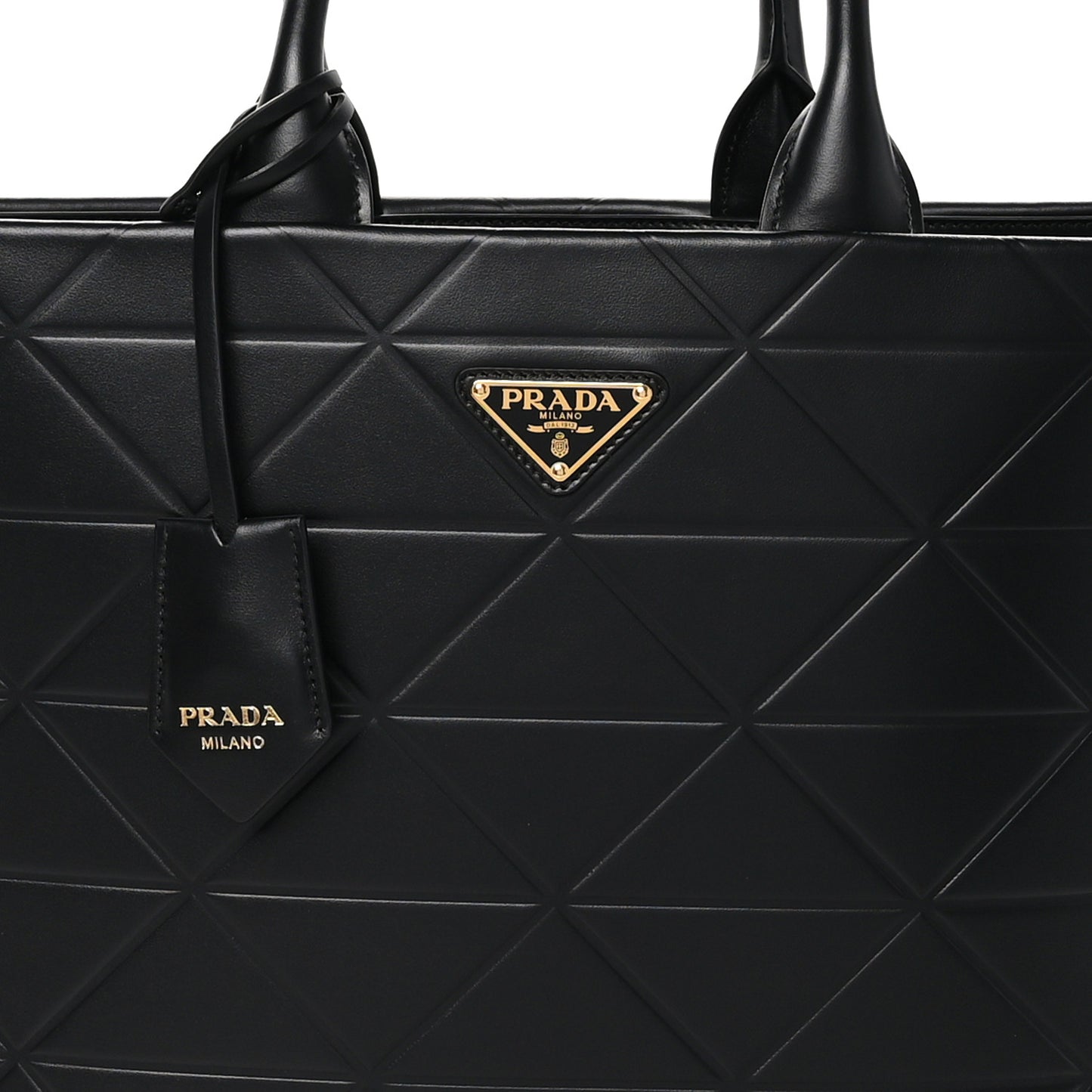 Soft Calfskin Triangolo Symbole Embossed Medium Tote Black