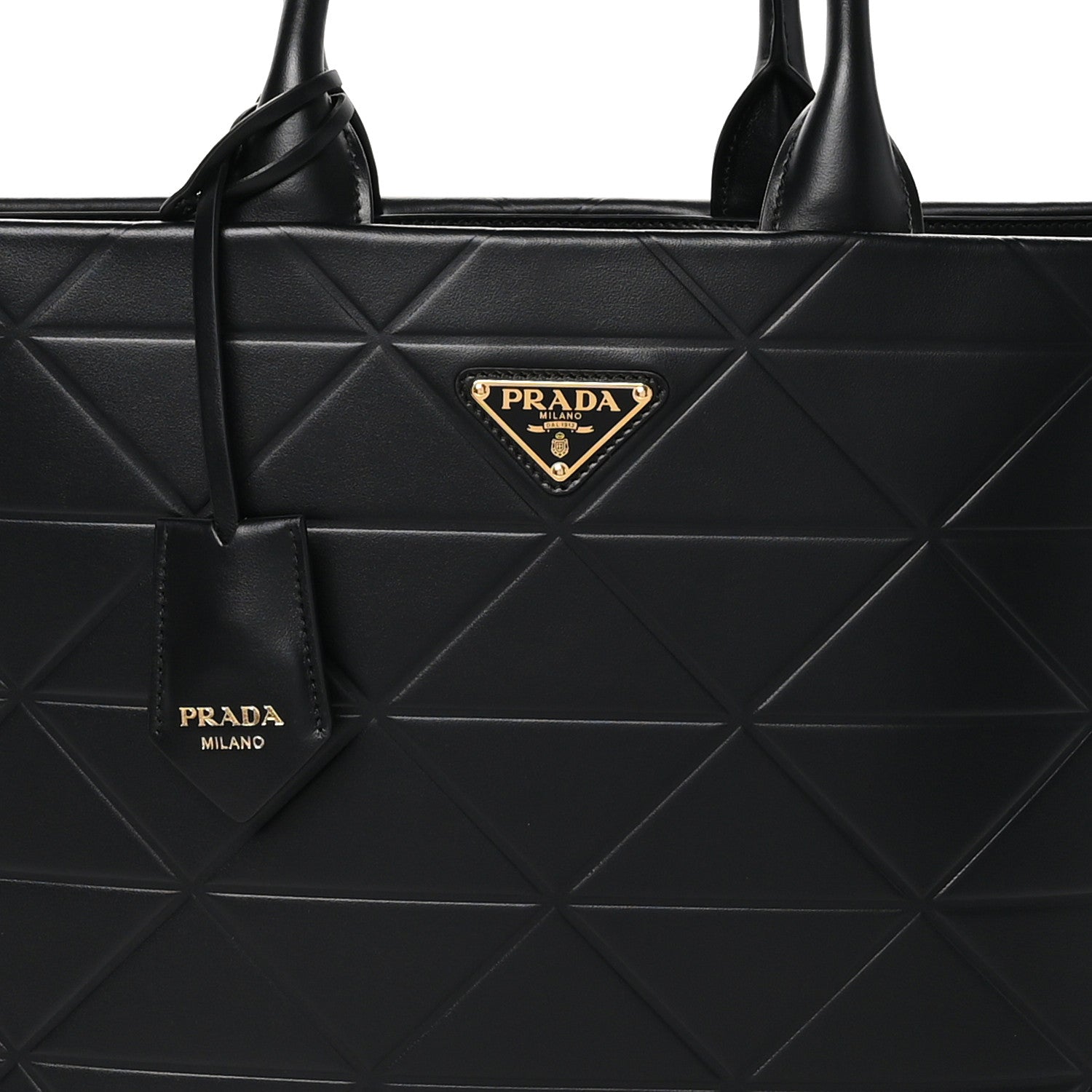 Prada Soft Calfskin Triangolo Symbole Embossed Medium Tote Black 7 of 9