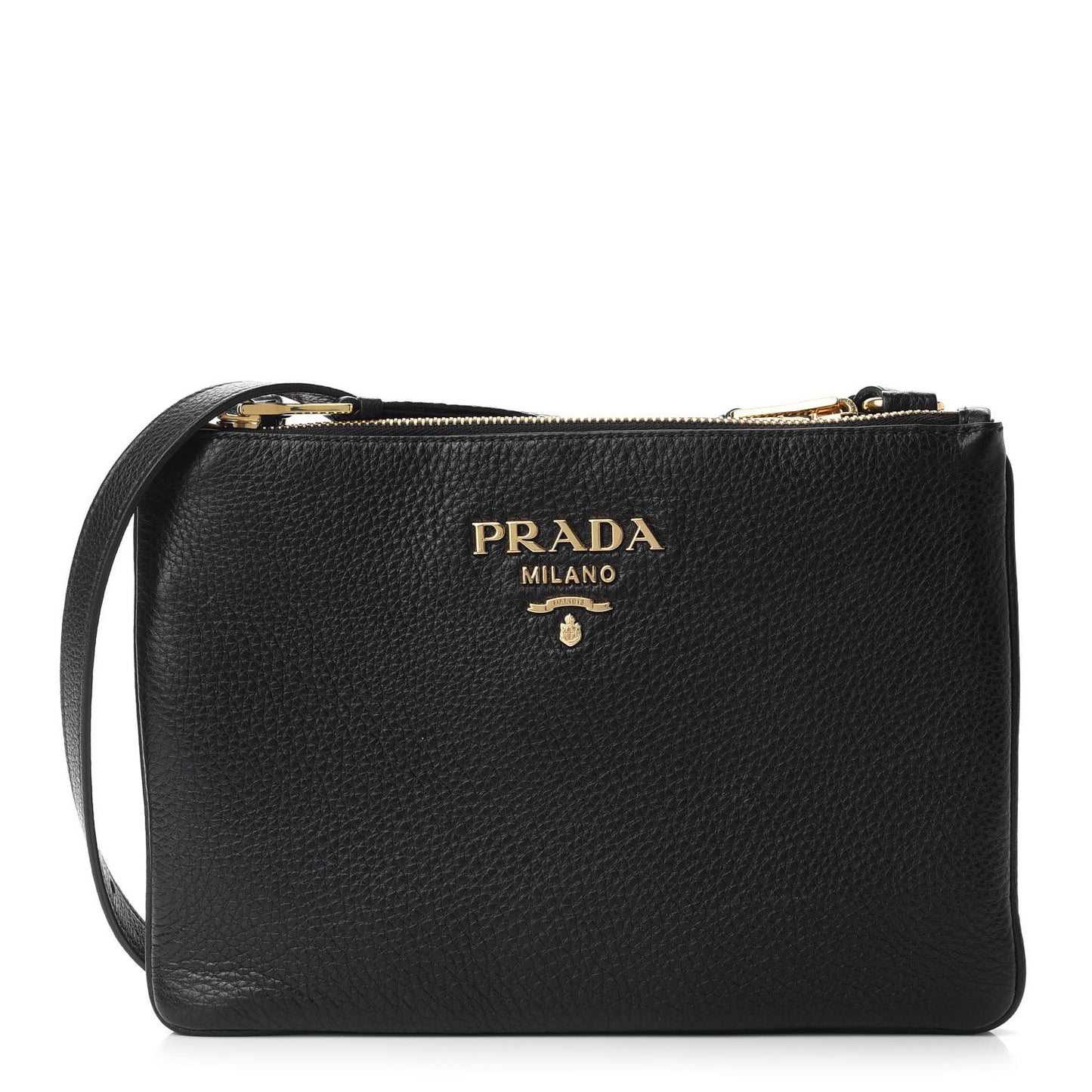 Vitello Daino Double Zip Crossbody Bag Black
