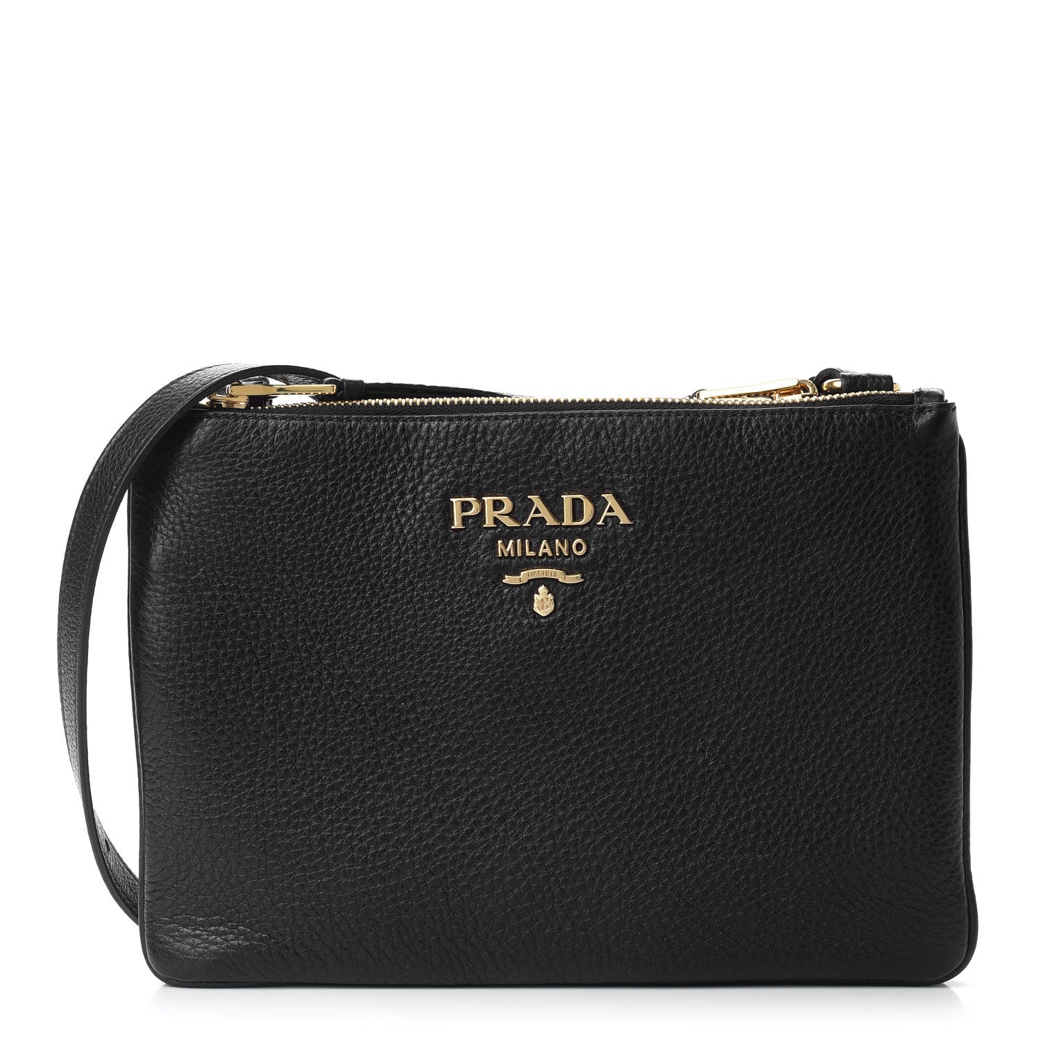 Prada Vitello Daino Double Zip Crossbody Bag Black 1 of 7