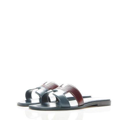 Hermes Box Calfskin Oran Sandals 38 Bleu Ardoise Bordeaux 3 of 8