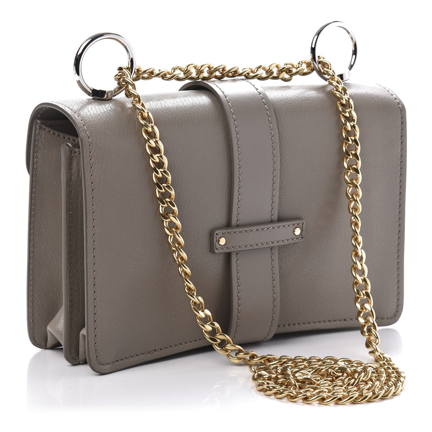 Shiny Goatskin Calfskin Aby Chain Shoulder Bag Motty Grey