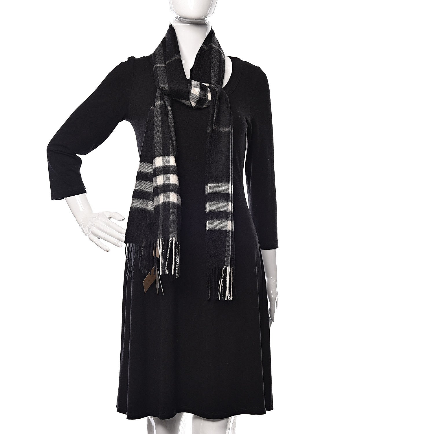 Burberry Cashmere Giant Check Fringe Scarf Black 2 of 5