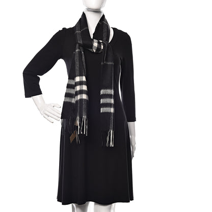 Burberry Cashmere Giant Check Fringe Scarf Black 2 of 5