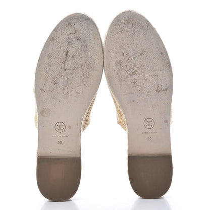 Chanel Lambskin Grosgrain CC Espadrille Mules 39 Beige Black 5 of 9