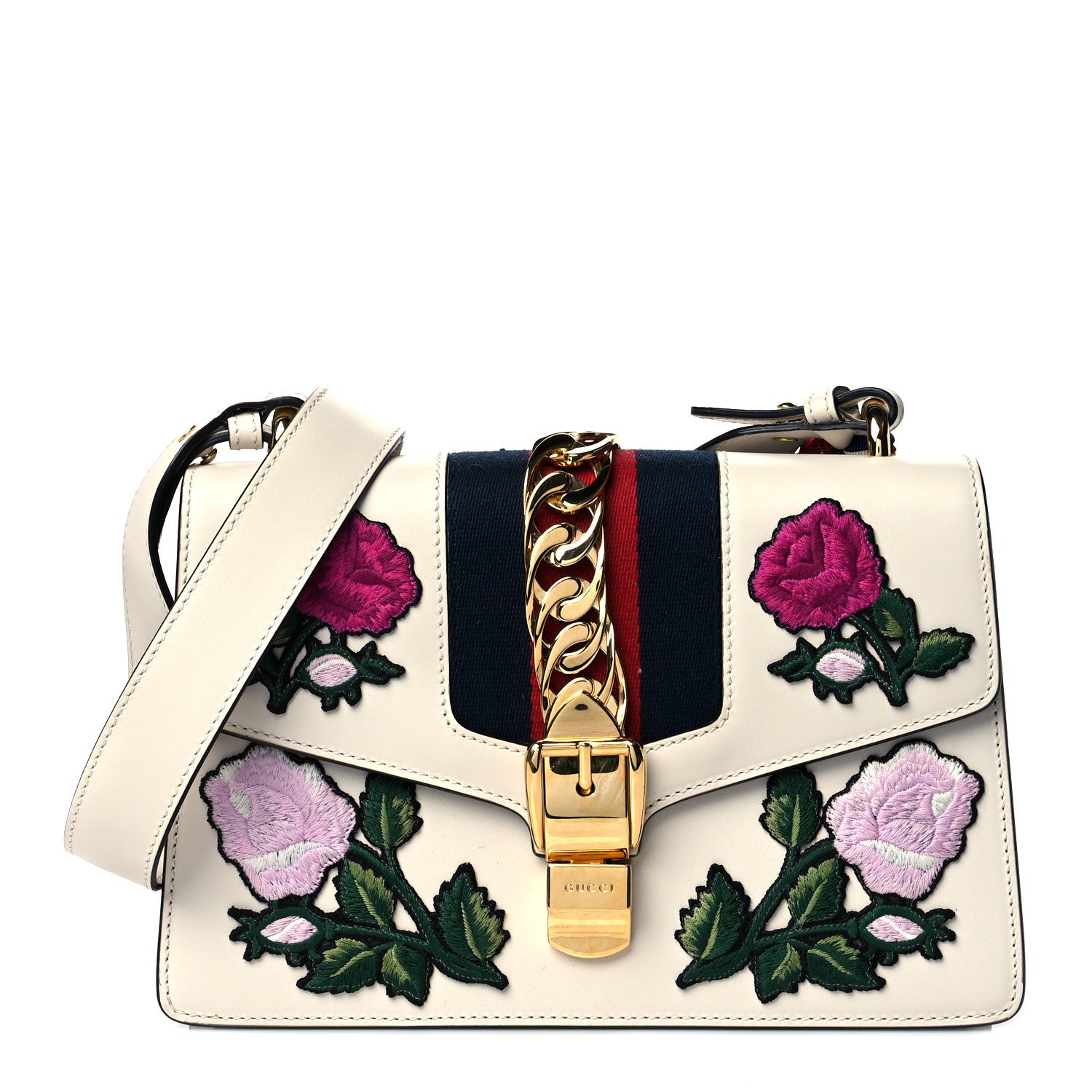 Gucci Calfskin Embroidered Small Sylvie Shoulder Bag White 1 of 11
