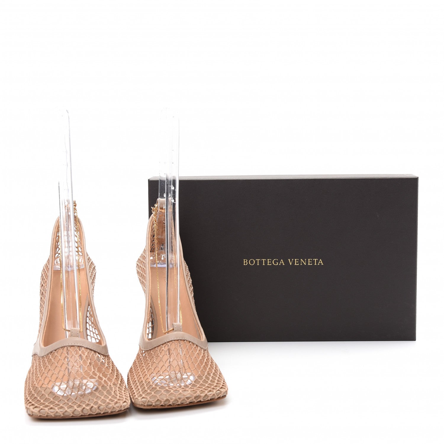 Bottega Veneta Mesh Calfskin Chain Stretch Pumps 39.5 Beige 10 of 10