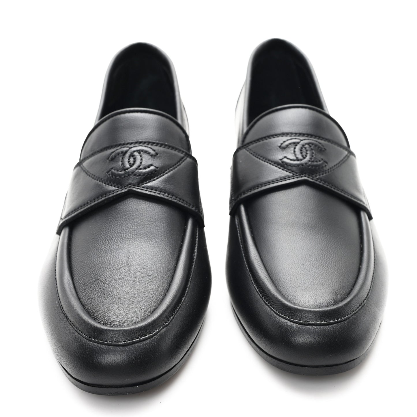 Calfskin Womens Stitched CC Loafers 36 Black