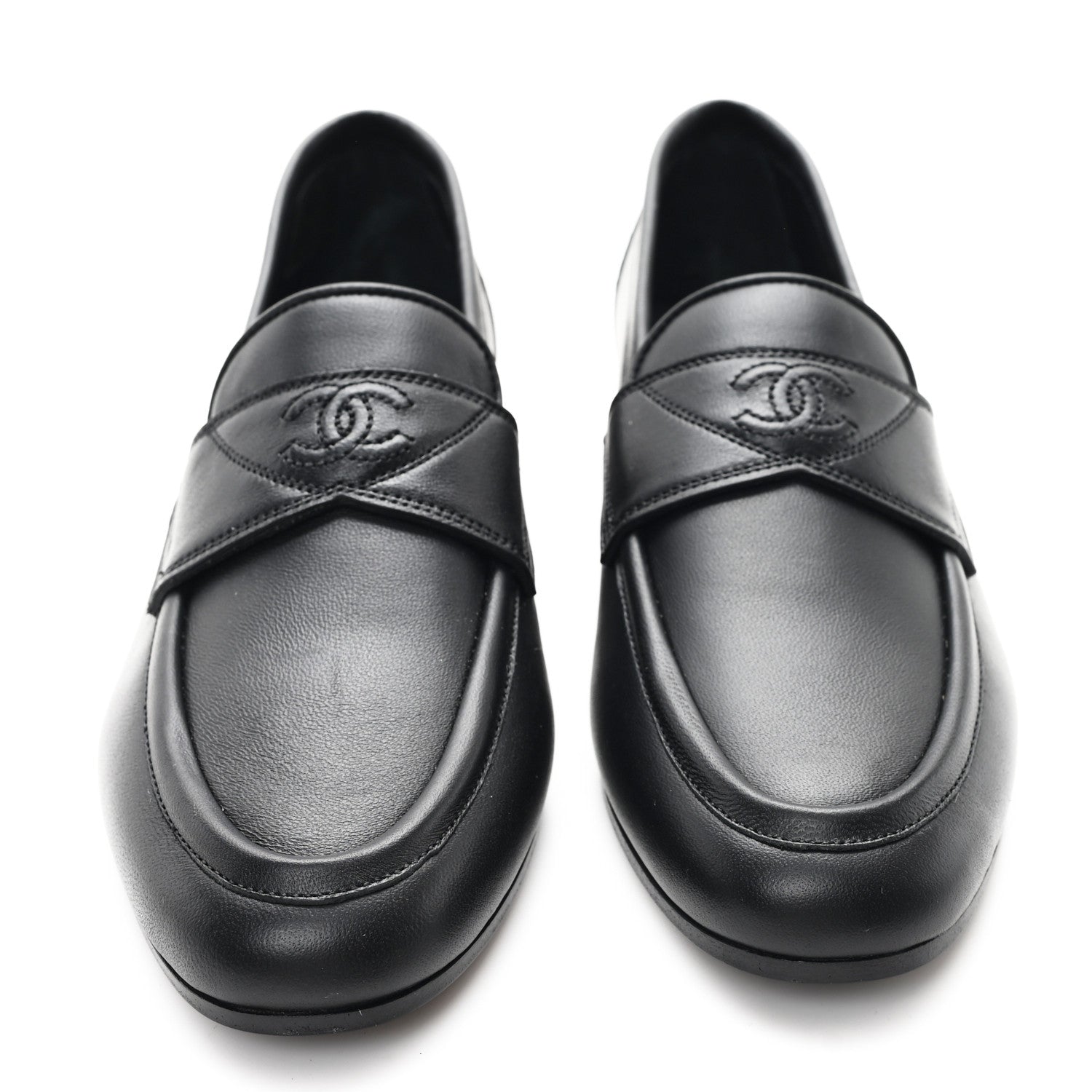 Chanel Calfskin Womens Stitched CC Loafers 36 Black 3 of 9