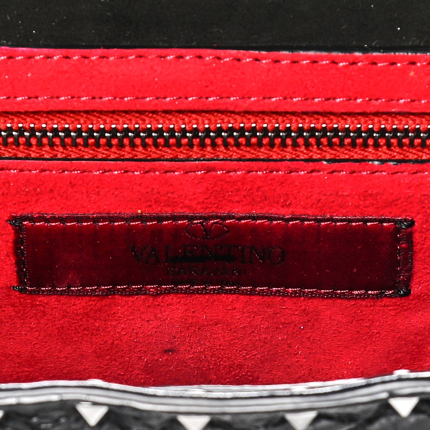 Craquele Nappa Rockstud Spike Wallet on Chain Black