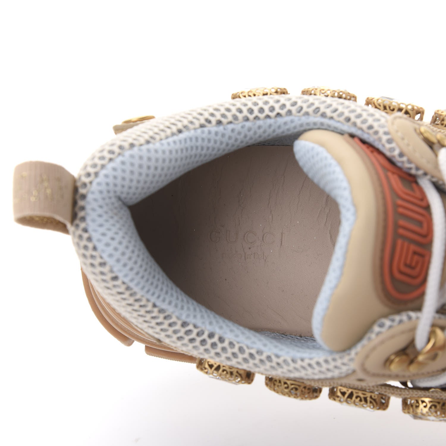 Gucci X SEGA Mesh Canvas Calfskin Removable Crystals Flashtrek Sneakers 40 Mystic White Oatmeal Sand Storm 7 of 7