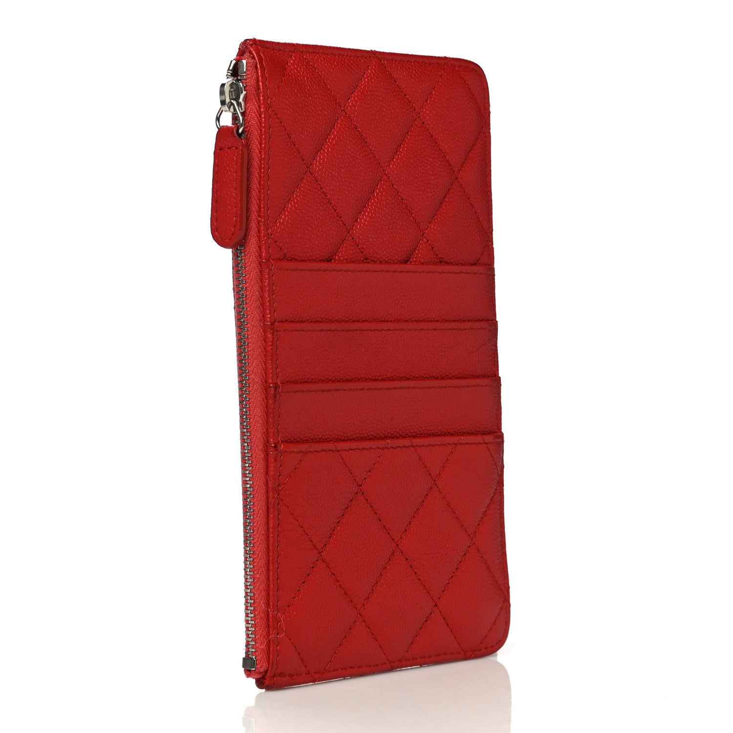 Chanel Caviar Quilted Classic Flat Wallet Pouch Red 2 of 12