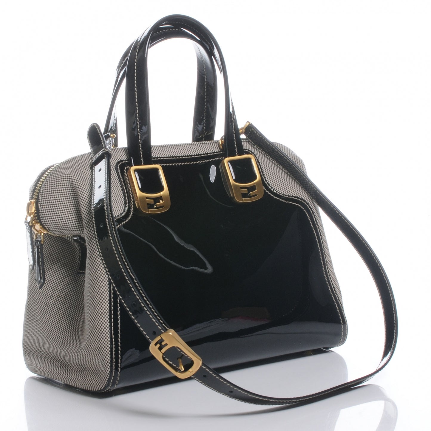 Patent Canvas Chameleon Tote Black