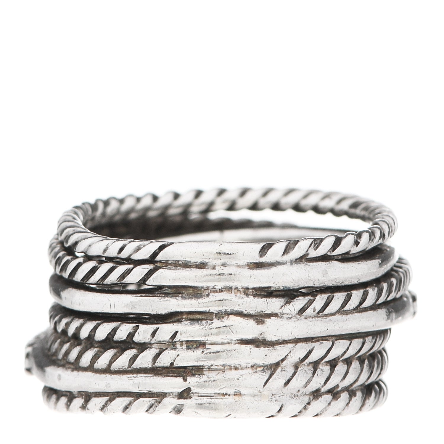 David Yurman Sterling Silver 14K White Gold Diamond 11mm Wide Crossover Cable Ring 49 4.75 3 of 4