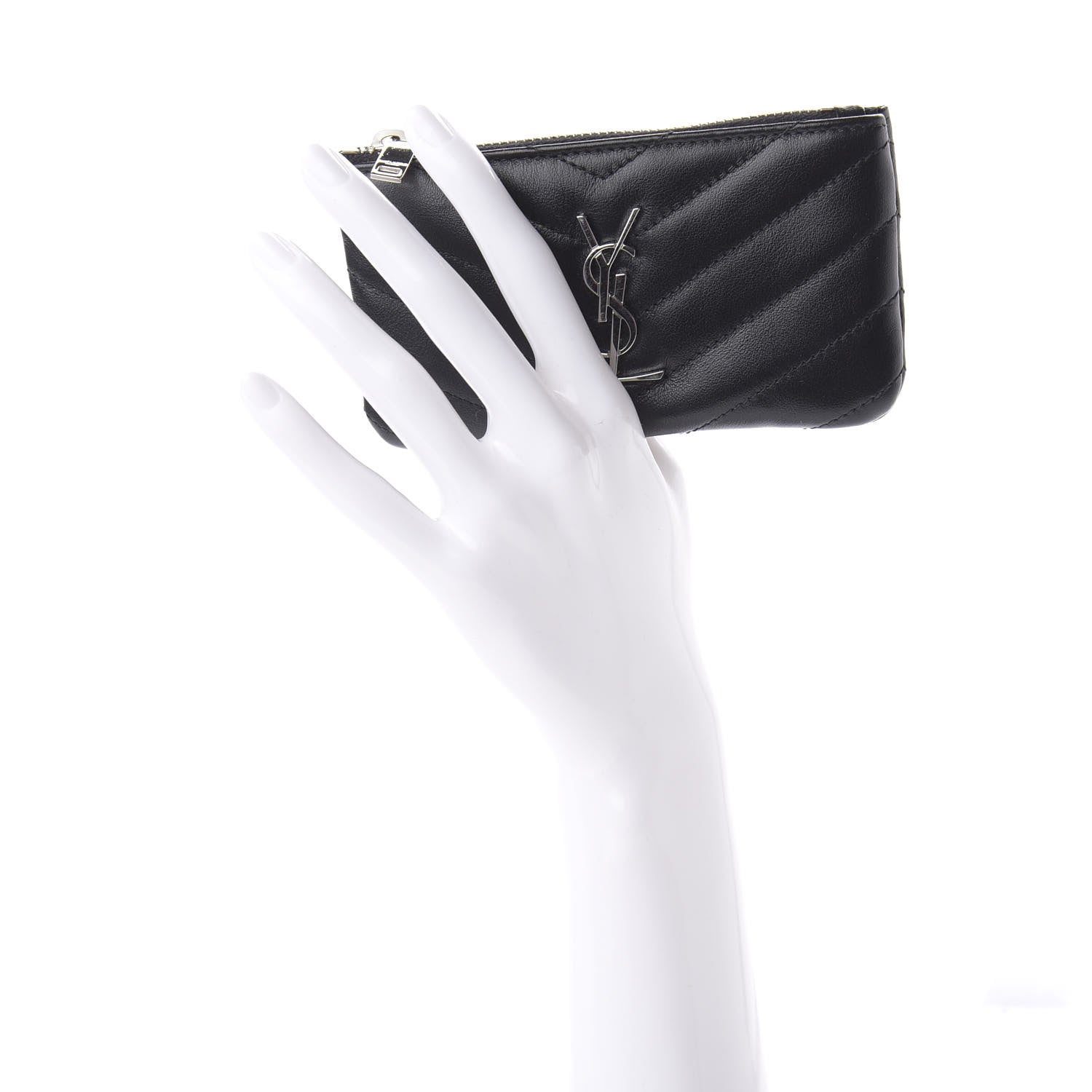 Saint Laurent Calfskin Matelasse Monogram Key Pouch Black 2 of 11