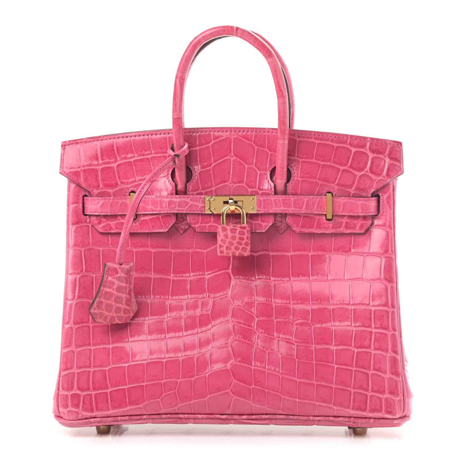 Hermes Shiny Niloticus Crocodile Birkin 25 Rose Tyrien 1 of 9