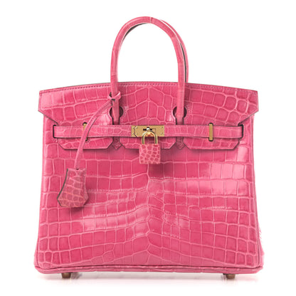 Hermes Shiny Niloticus Crocodile Birkin 25 Rose Tyrien 1 of 9