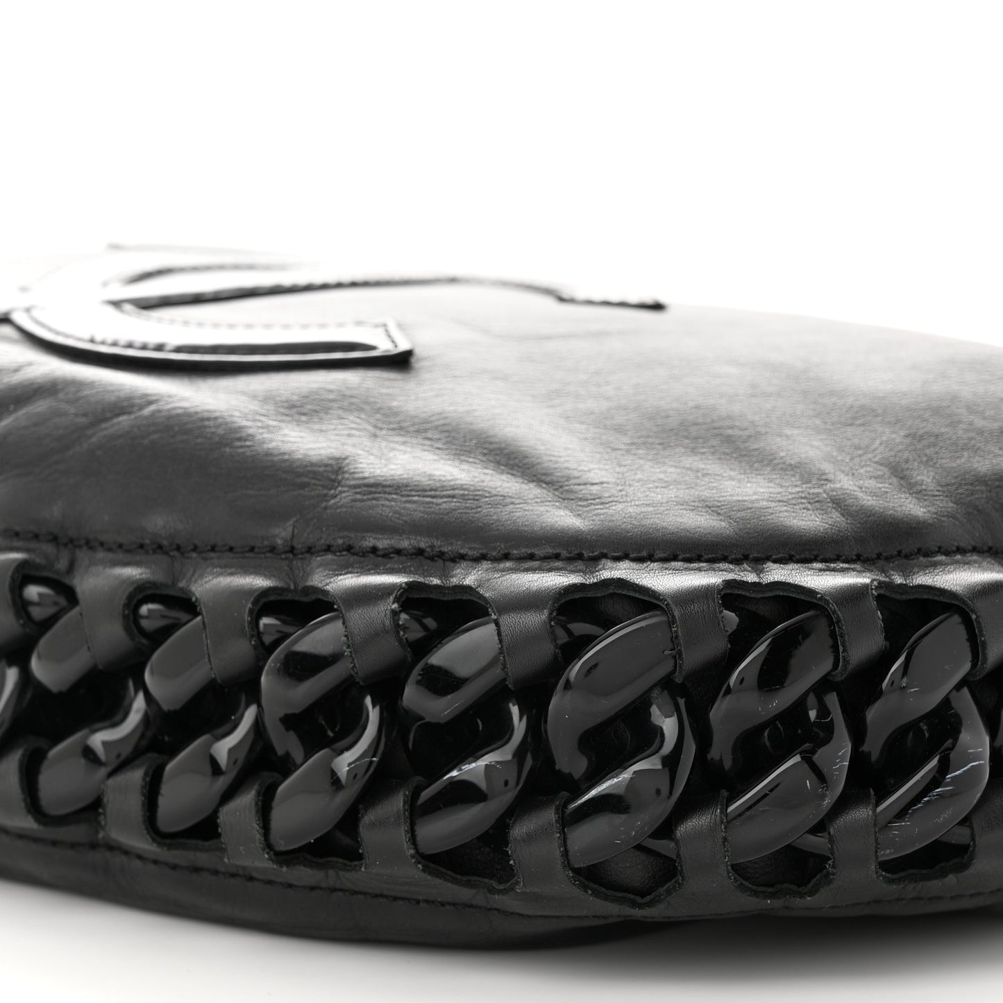 Calfskin Modern Chain Rhodoid Hobo Black