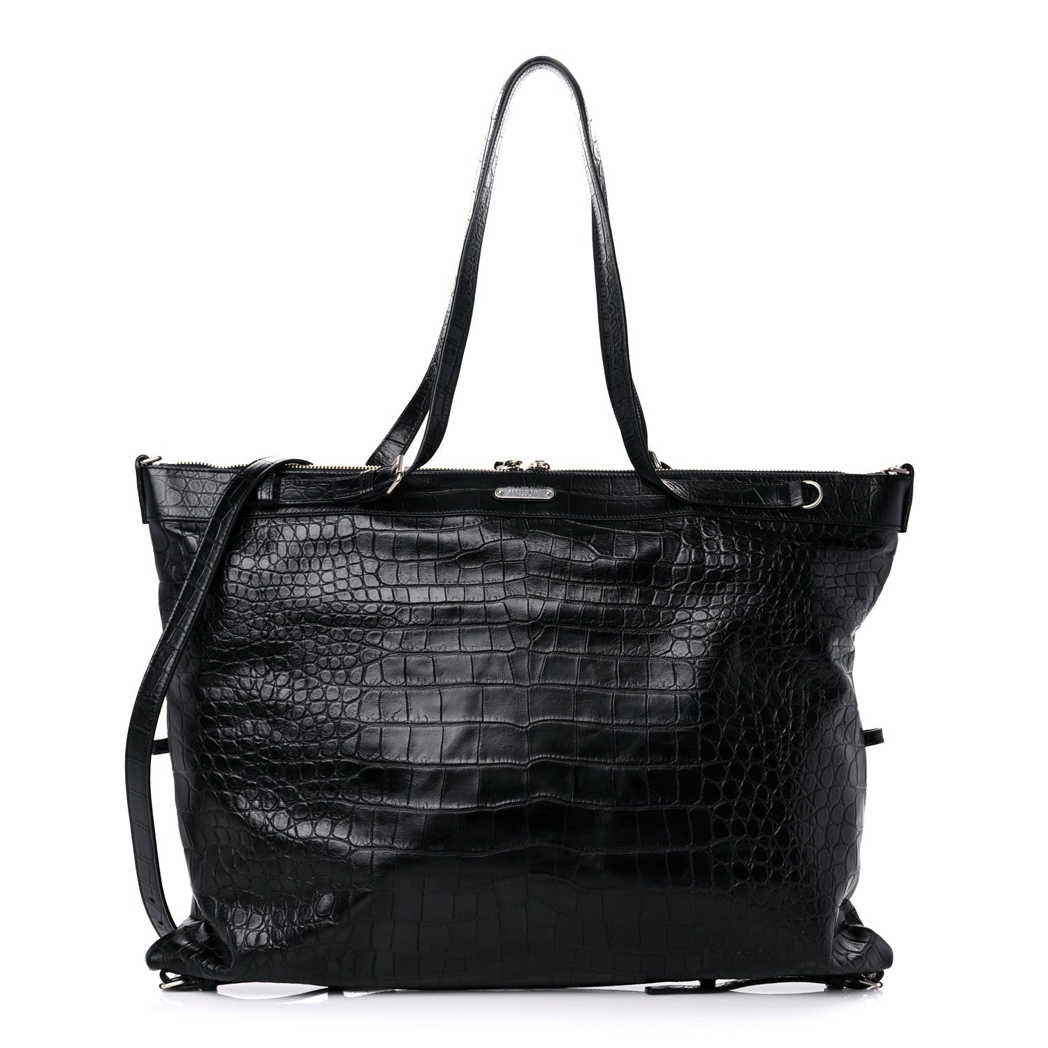 Saint Laurent Calfskin Crocodile Embossed Large Convertible ID Bag Black 1 of 9
