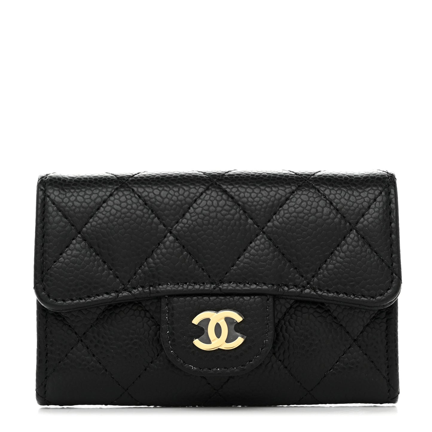 Caviar Quilted Flap Card Holder Wallet Black