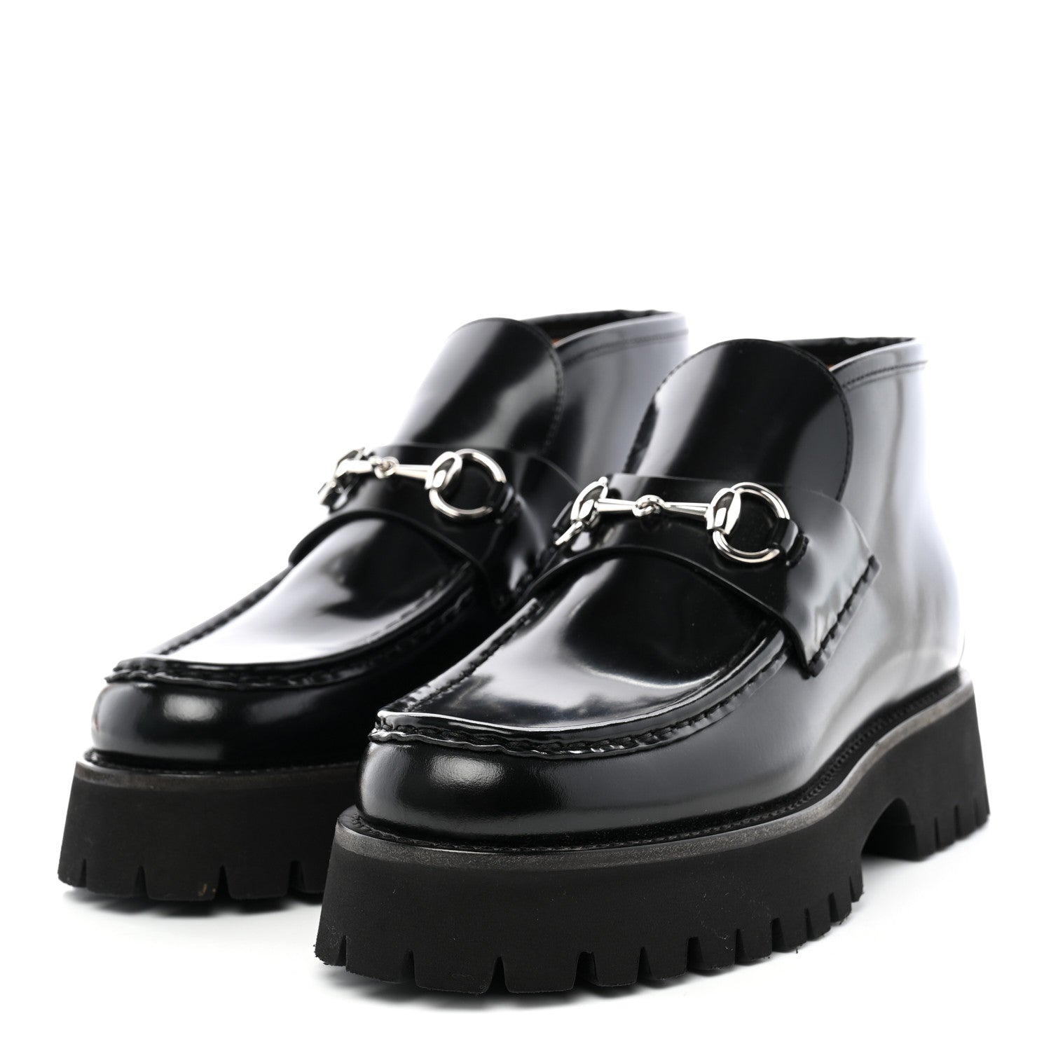 Gucci Cordovan Lux Womens Horsebit Platform Ankle Boots 38.5 Black 3 of 10