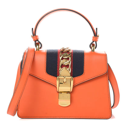 Gucci Vitello Fontanella Web Mini Sylvie Top Handle Bag Orange 1 of 12