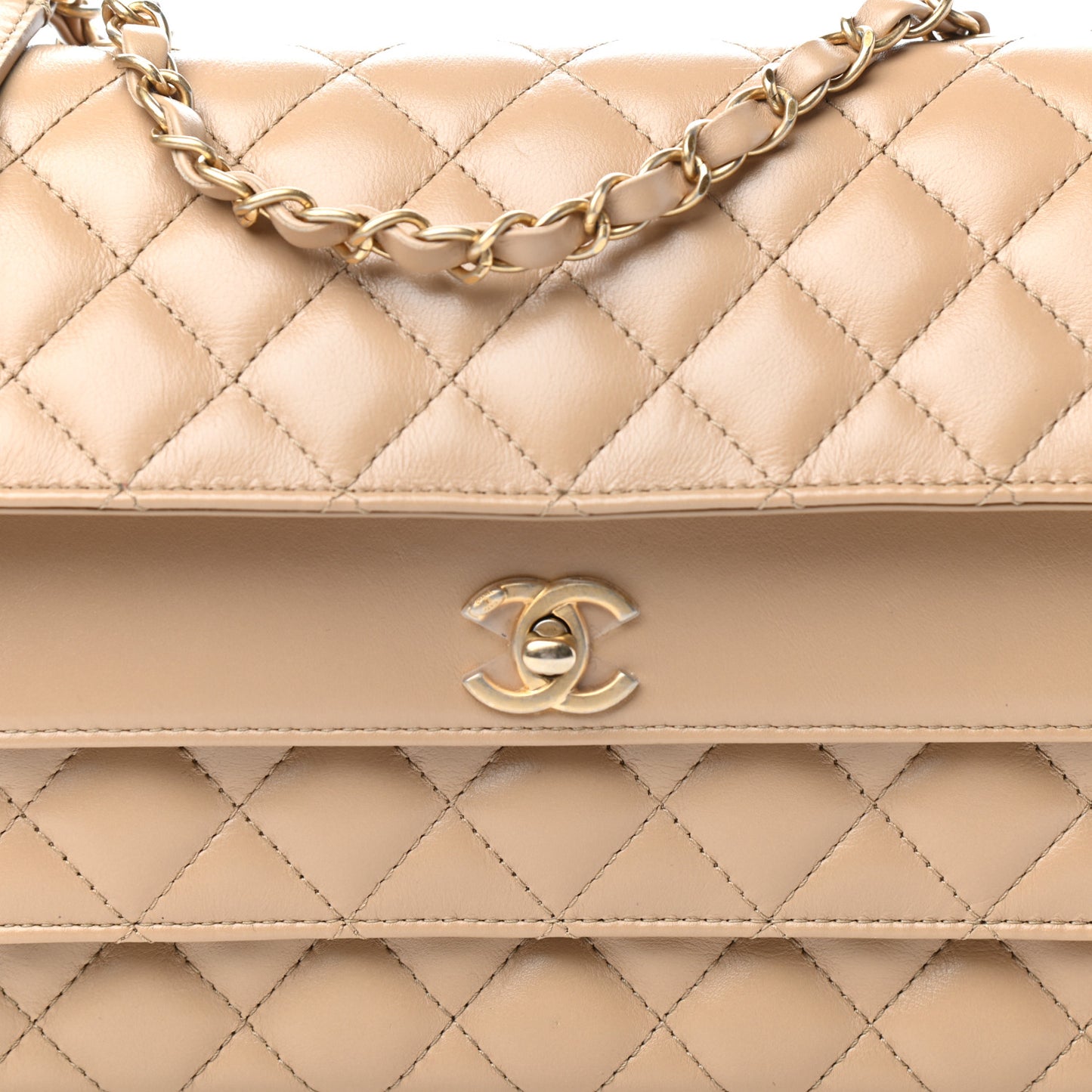 Calfskin Quilted Medium Triple Flap Beige