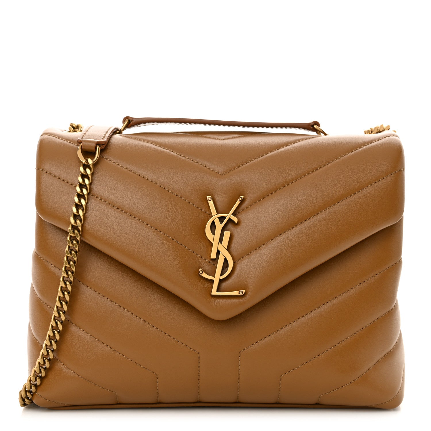 Saint Laurent Calfskin Y Quilted Monogram Small Loulou Chain Satchel Dark Natural 1 of 11