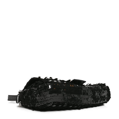 Fendi Sequin Paillettes Snakeskin Baguette Black 4 of 11
