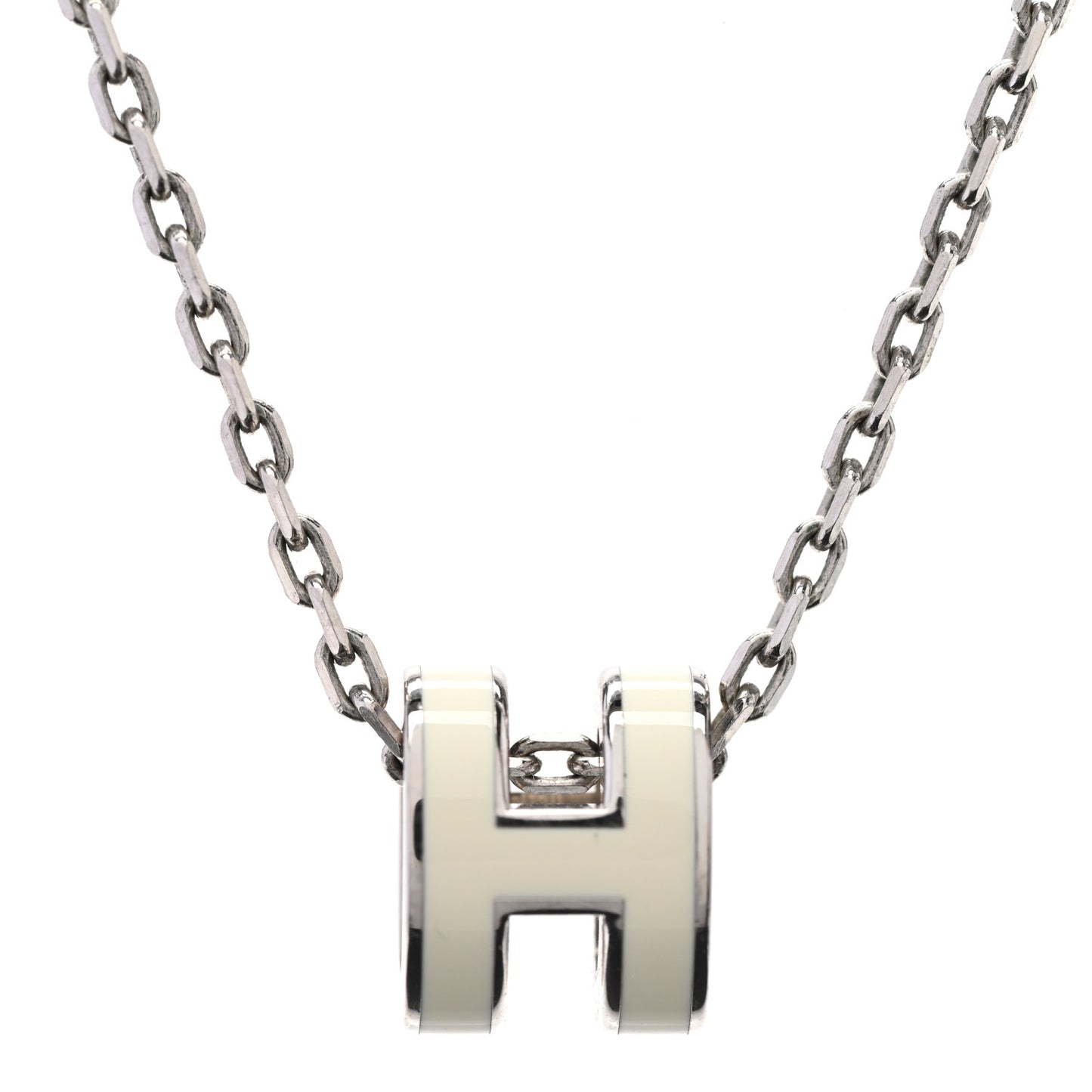 Lacquered Palladium Mini Pop H Pendant Necklace White