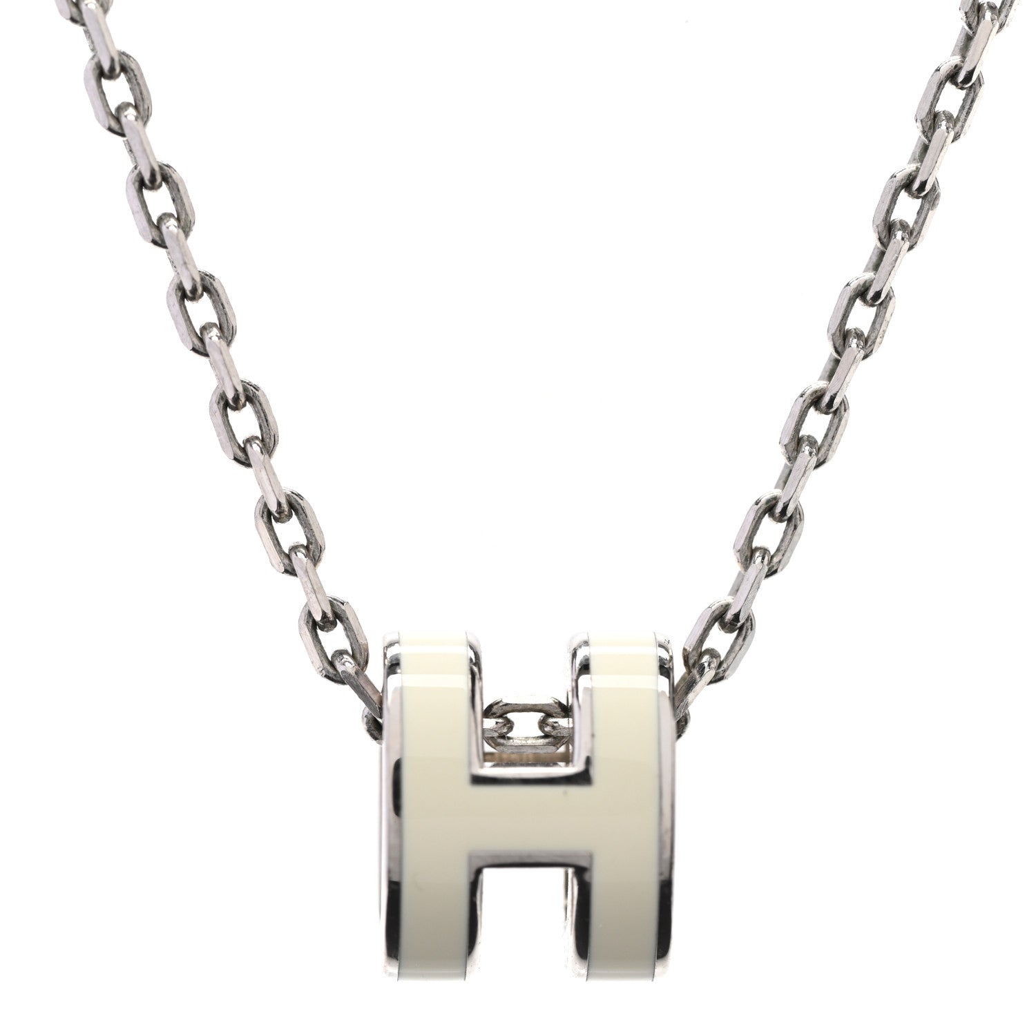 Hermes Lacquered Palladium Mini Pop H Pendant Necklace White 3 of 7