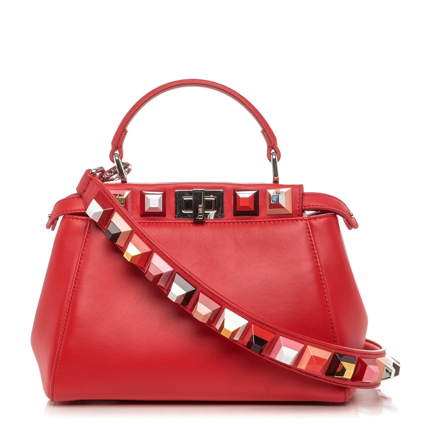 Nappa Studded Mini Peekaboo Iconic Satchel Fiamma Multicolor
