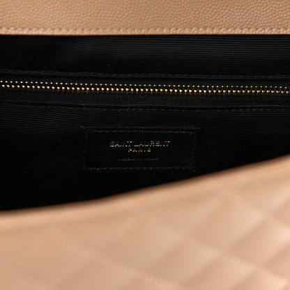 Saint Laurent Grain De Poudre Textured Mixed Matelasse Triquilt Large Monogram Satchel Natural Tan 7 of 11