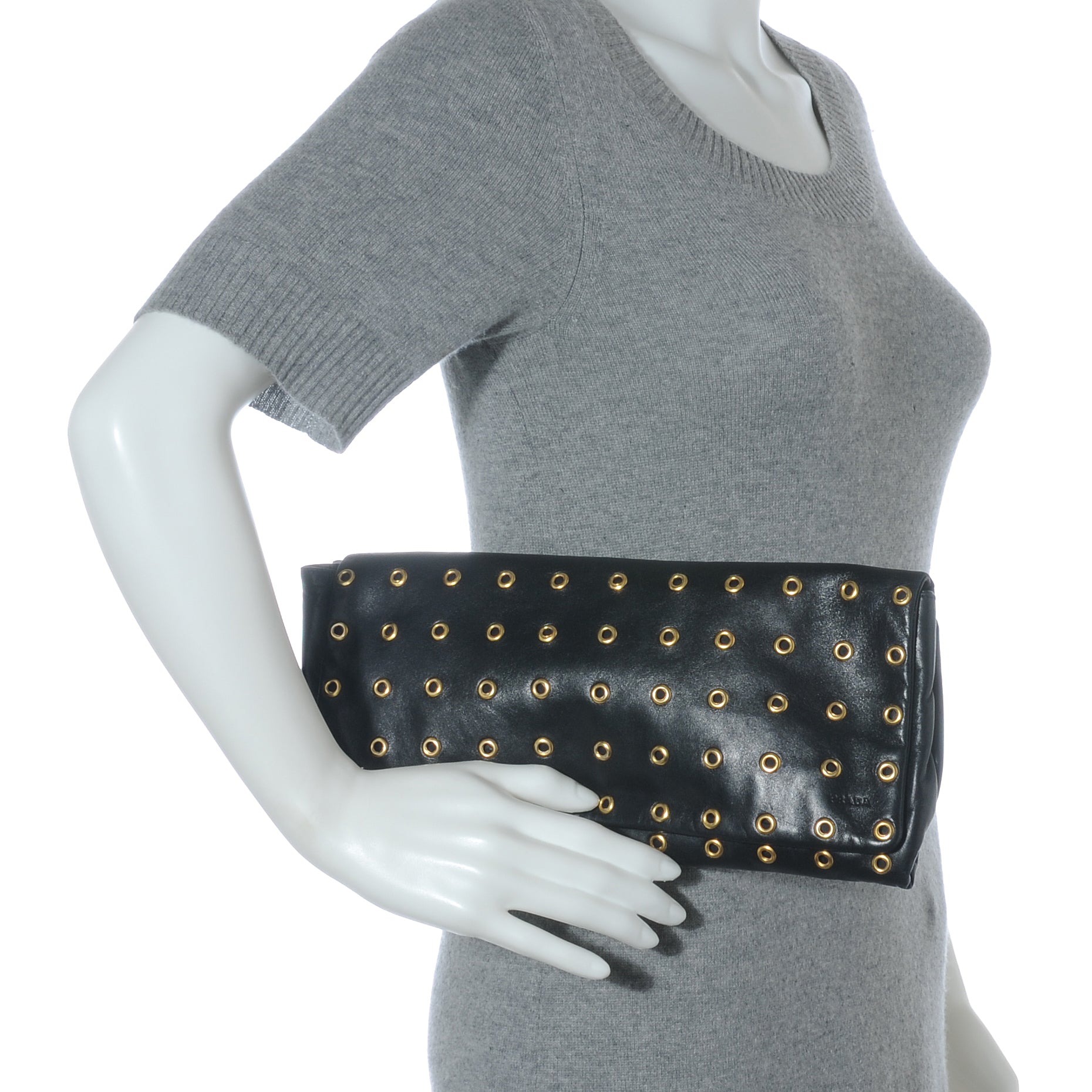 Prada Nappa Grommet Borchie Clutch Black 2 of 8
