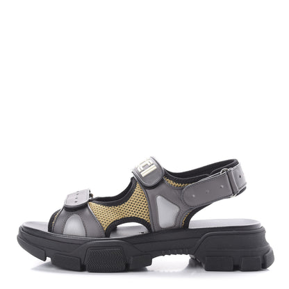 Gucci X SEGA Nappa Mesh Mens Aguru Sandals 11 Loess Black 1 of 8