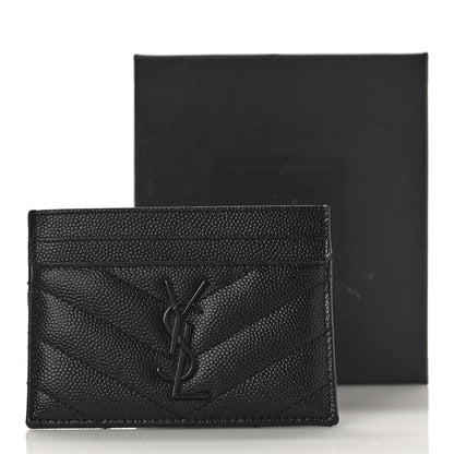 Saint Laurent Grain De Poudre Matelasse Chevron Monochrome Monogram Credit Card Case Black 9 of 9