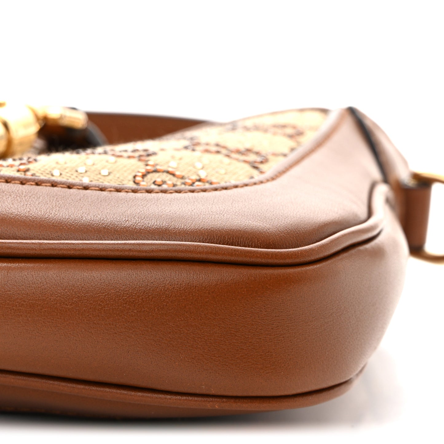 New Canvas Charisma Calfskin Crystal GG Monogram Mini Jackie 1961 Hobo Camel Ebony