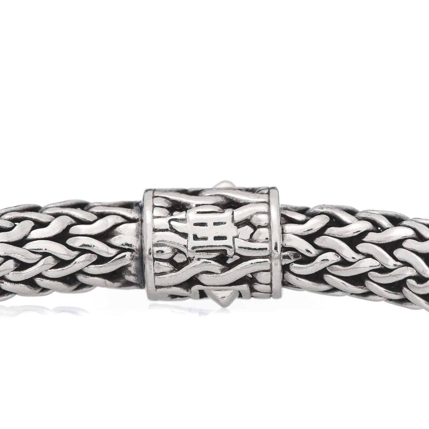 John Hardy Sterling Silver 18K White Gold Diamond 7.5mm Classic Chain Bracelet 4 of 5
