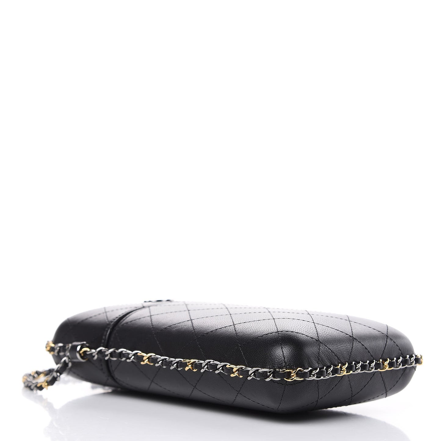 Lambskin Quilted Chain Around Phone Holder Black