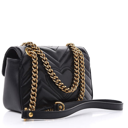 Gucci Calfskin Matelasse Mini GG Marmont Shoulder Bag Black 3 of 11