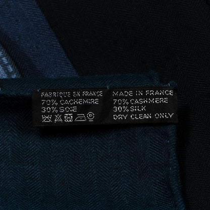 Hermes Cashmere Silk Le Mors a La Conetable Shawl 140 Marine Black Bleu Chine 2 of 4