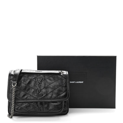 Saint Laurent Crinkled Calfskin Matelasse Monogram Baby Niki Chain Satchel Black 13 of 13
